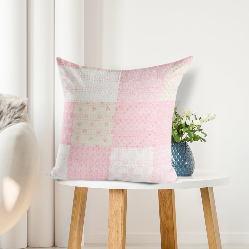 Light Pink and Cream Cotton Patchwork Throw Pillow