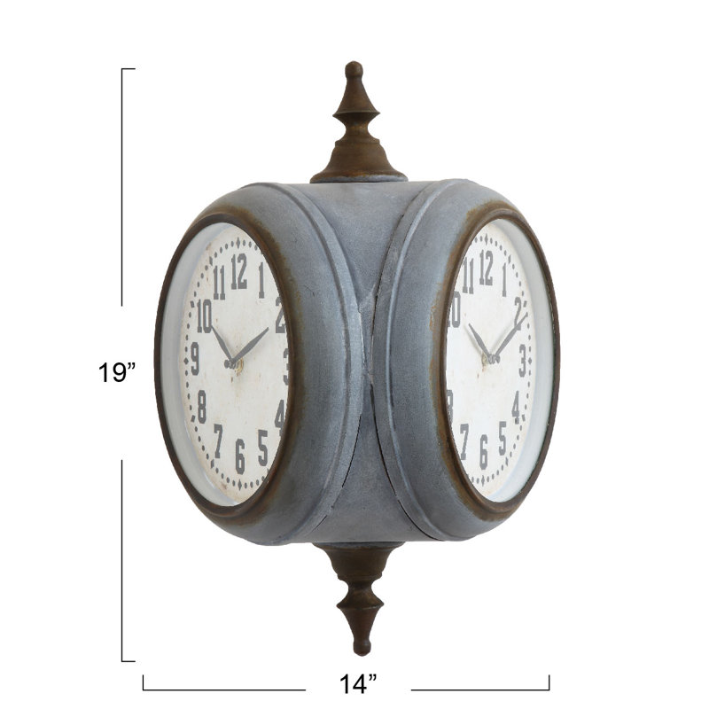 Camptown Decorative Metal Double Sided Wall Clock with Distressed Finish