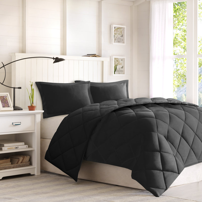 Twin Black Reversible Down Alternative Comforter Set
