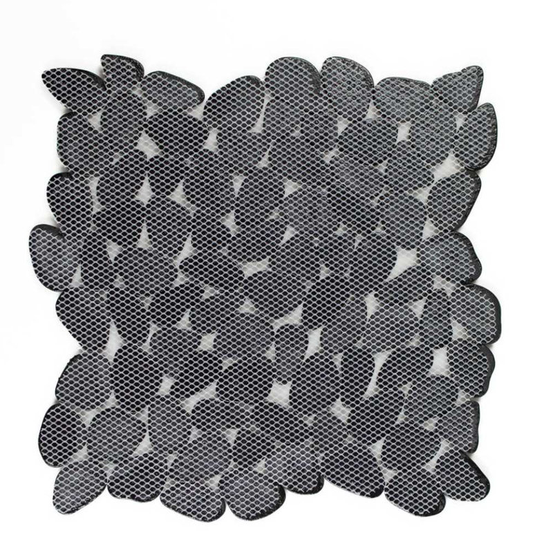 Huron Glass Pebbles Mosaic Tile, Black