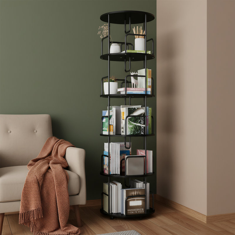 Tour à 5 niveaux avec bibliothèque pivotante à 360 degrés, Noir