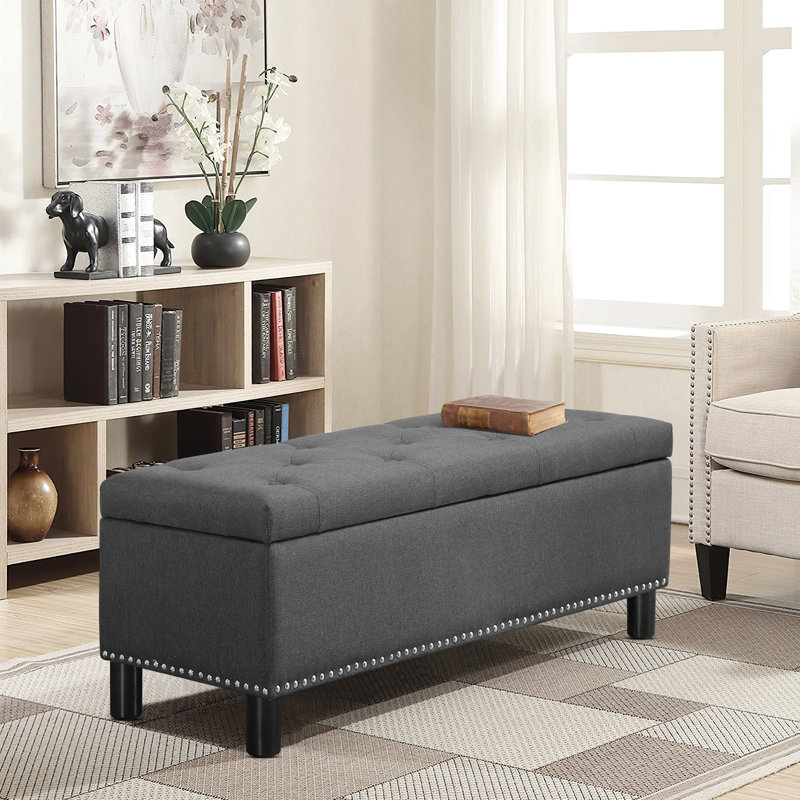 Canealus Linen Upholstered Storage Bench, Dark Grey