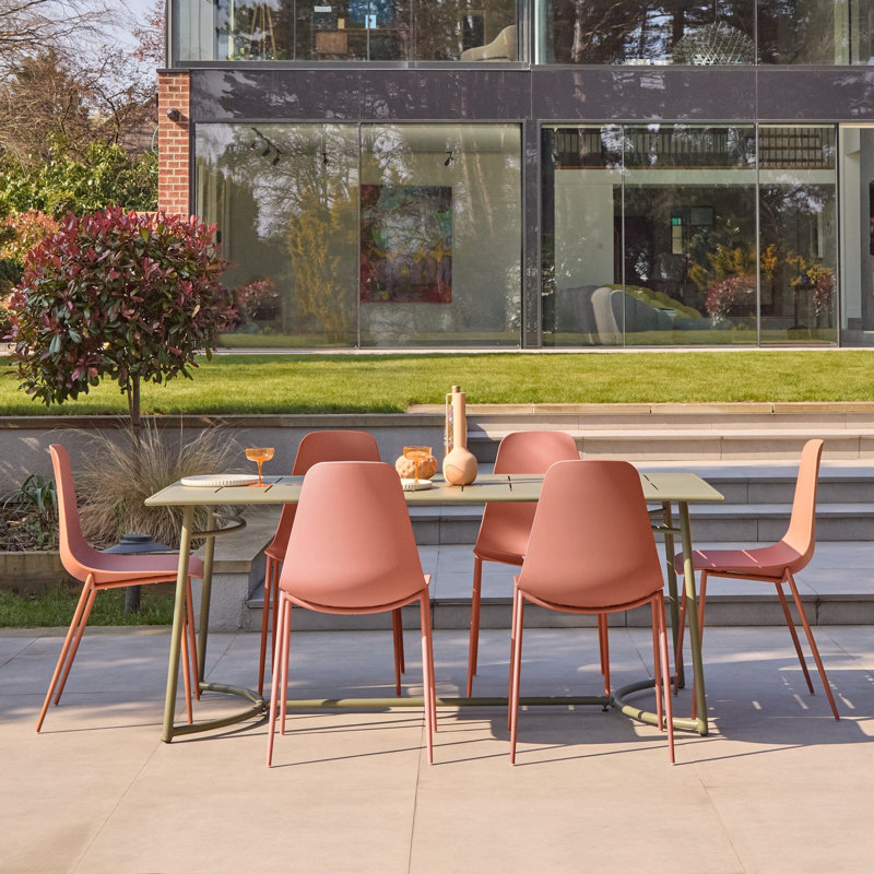 6 Seater Metal Garden Dining Set Chairs , Green/Orange