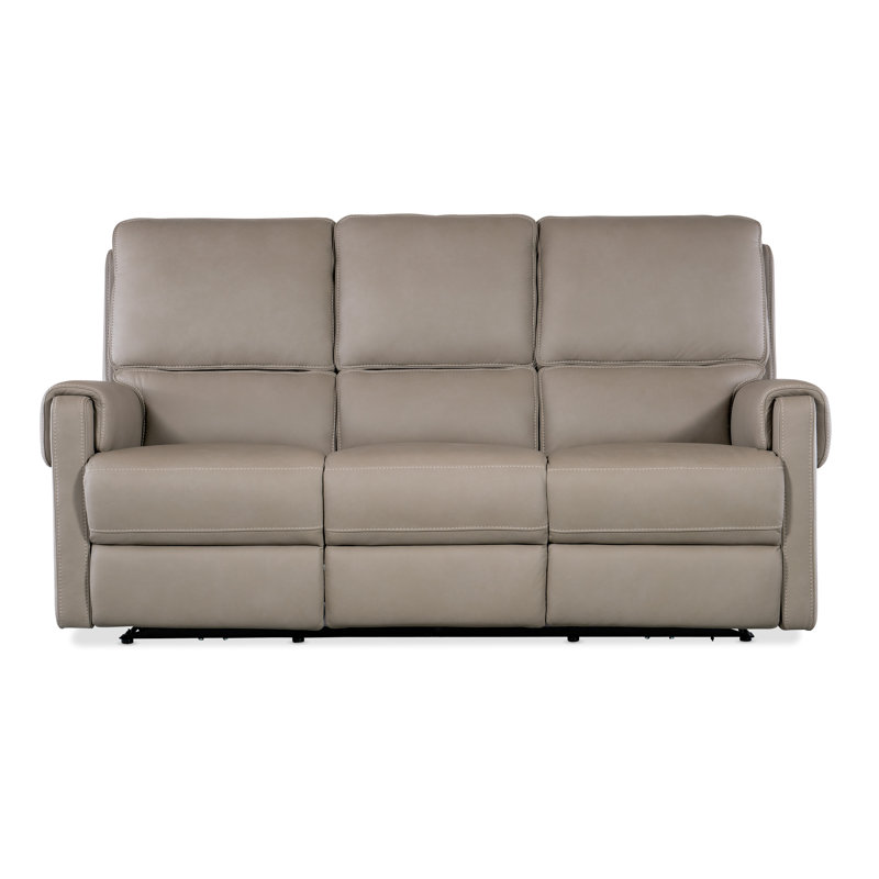 Somers Dark Taupe Leather Reclining Sofa with Pillow-top Arm