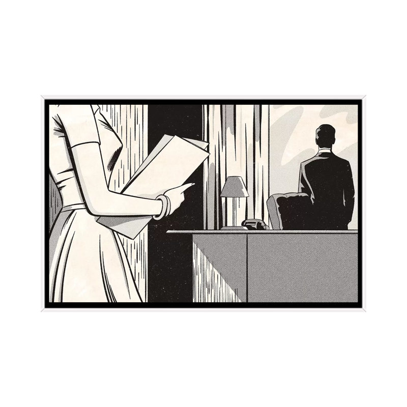 Noir Office by Joseph McDermott - Print on Canvas, 101.6 cm H x 66.04 cm W, White Framed
