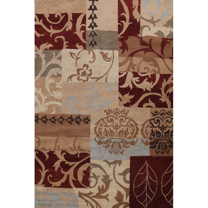 Tapis rouge / brun / beige en laine touffeté à la main Loughman