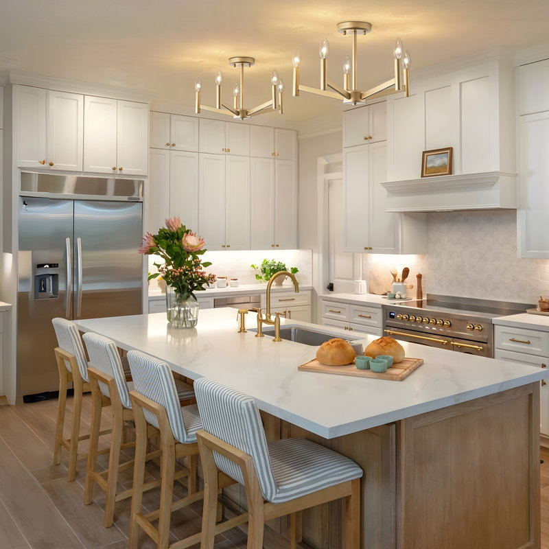 5-light Candle-style Semi Flush Mount Ceiling Light, Gold