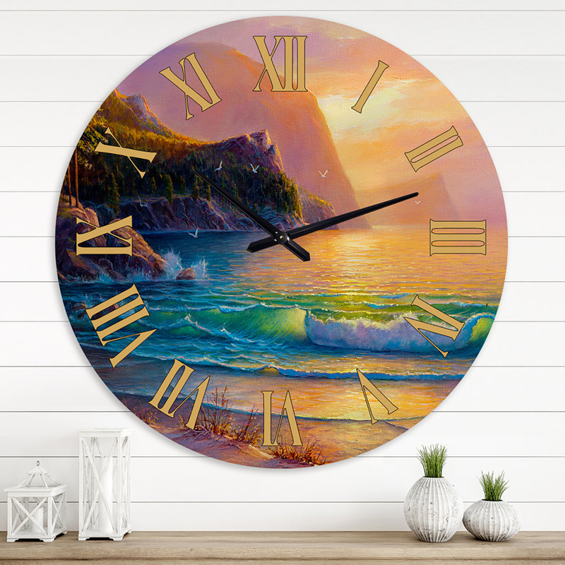 Horloge murale nautique et côtière Idyllic Bay withSummer Beach By The Trees II, Grand