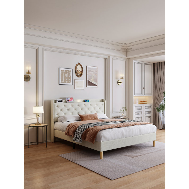 Lit plateforme avec lumières DEL Kyah, Gris clair