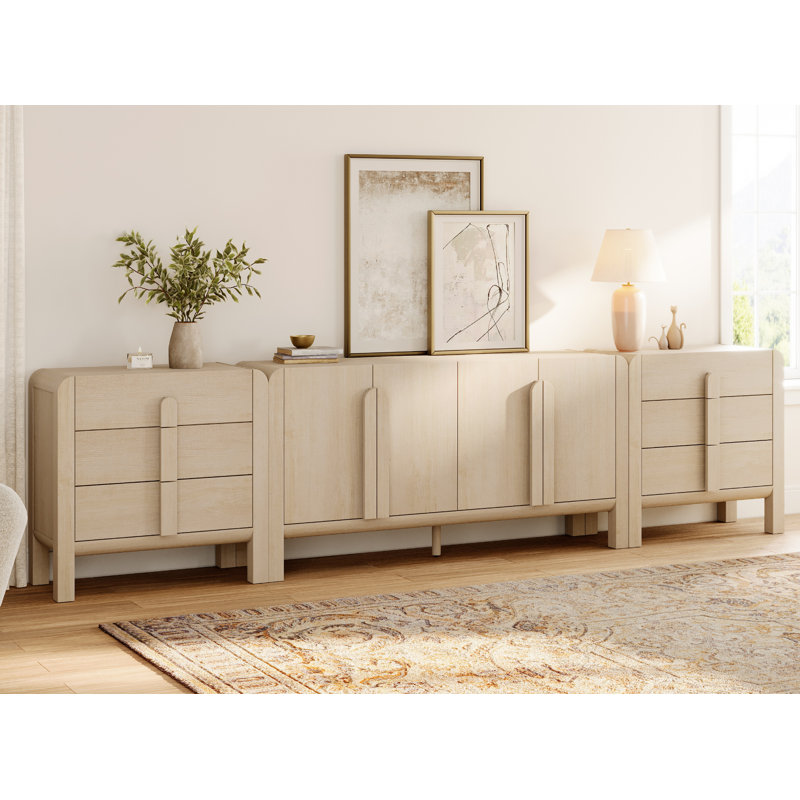 Adora 3-Piece Sideboard Buffet With Storage, Mid-Century Modern 126" Wood Credenza With Doors And Adjustable Shelves For Kitchen,Living Room