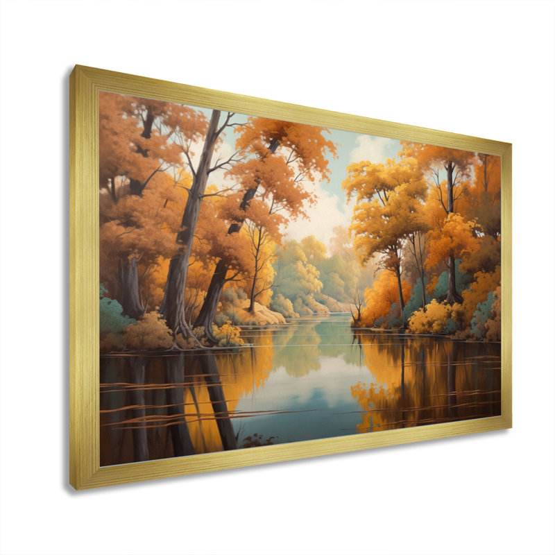 «Whimsical River and Forest II», reproduction sur toile, H 12 po x l 20 po x P 1 po, Encadrement doré