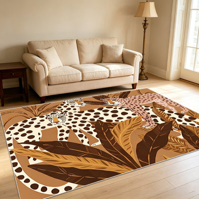 Tapis de salon à thème safari de 1 pièce pour le salon, doux et confortable, adapté à toutes les saisons, facile à entretenir, tapis de sol intérieur lavable à la machine, ferme sous la table adaptée pour la chambre à coucher, la salle à manger, le bureau, le patio, le balcon, la décoration intérieure,