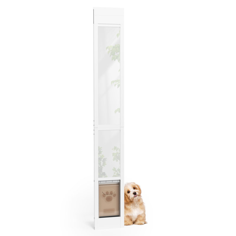 Porte pour chien pour porte coulissante en verre, hauteur réglable, cadre en aluminium et verre trempé, rabat pour animal de compagnie, verrouillage sécuritaire, installation facile, pour chiens de taille moyenne