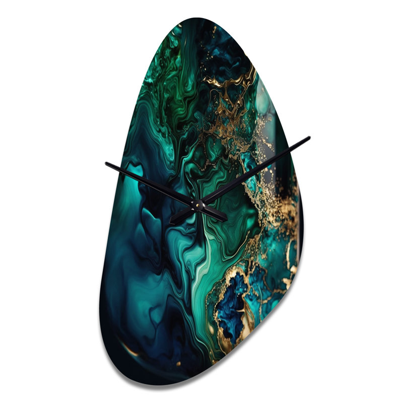 Horloge murale abstraite géométrique en marbre vert et bleu II - forme abstraite, Moyenne