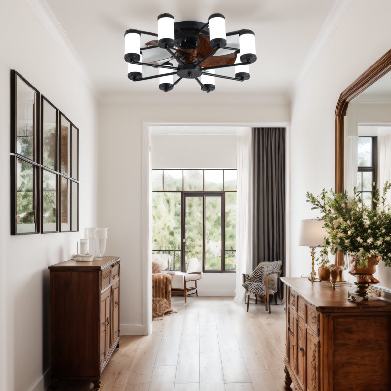 21.7" Ceiling Fan Light With Dimmable Light & Remote Control, Windmill-shaped Flush Mount Ceiling Fan 6 Speeds Reversible Low Profile With 5 Blade For Kitchen Dining Room Bedroom Livng Room Hallway