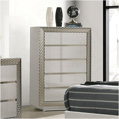 Meuble de chambre de style glam 1pc avec 5 tiroirs et socle en verre