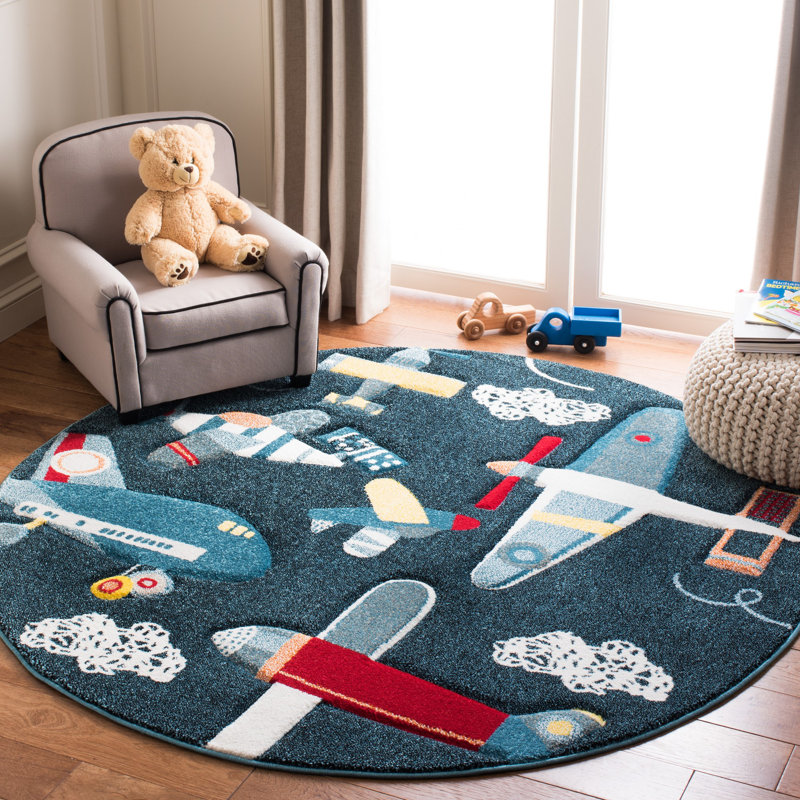 Tapis bleu marine / ivoire Glantz, Rond 4 pi