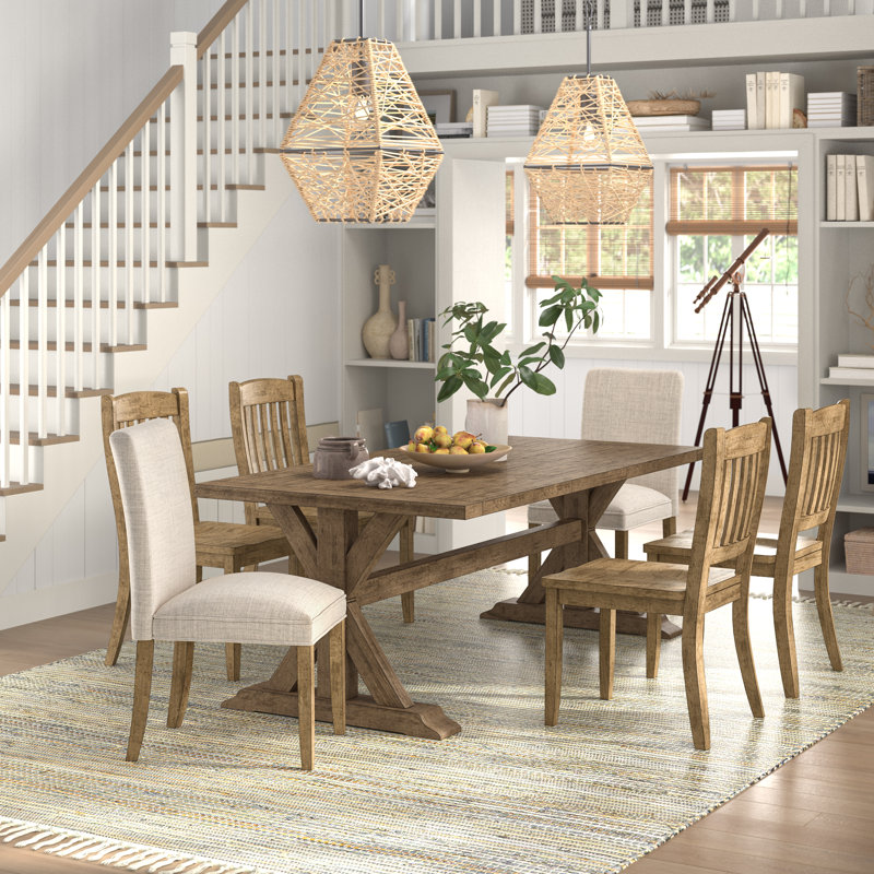 Averie 6 - Person Extendable Pine Solid Wood Top Trestle Dining Set