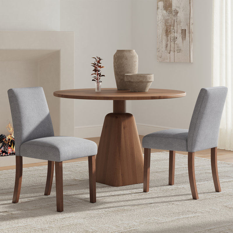17.3'' Wide Modern Upholstered Fabric High Back Parsons Side Dining Chair with Solid Wood Legs, Gray