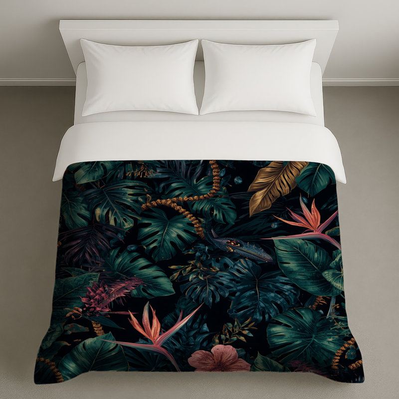 Housses de couette feuilles de jungle tropicale, Lit simple