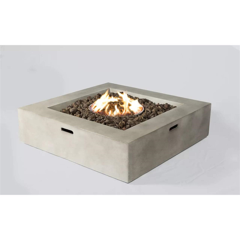 12" H Concrete Outdoor Fire Pit Table, Natural/Gray, 12" H x 42" W x 42" D