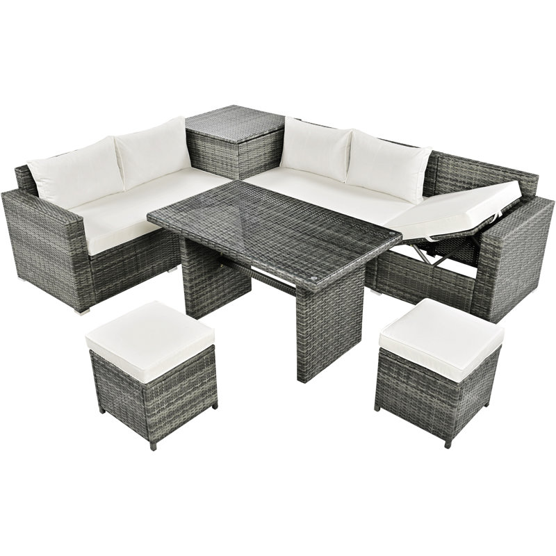 Ensemble de canapé d'extérieur, ensemble de canapé modulaire de jardin avec siège réglable et boîte de rangement, Beige, Gray