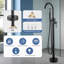 Robinet de baignoire à fixation au sol Robinet de baignoire autoportant Robinet de douche à haut débit, Robinet mélangeur de douche, Bec col-de-cygne pivotant avec douchette cylindrique, 5 gallons par minute