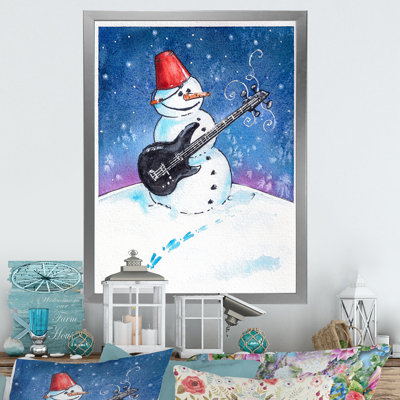 «Christmas Snowman jouant de la guitare II», reproduction d'art sur toile