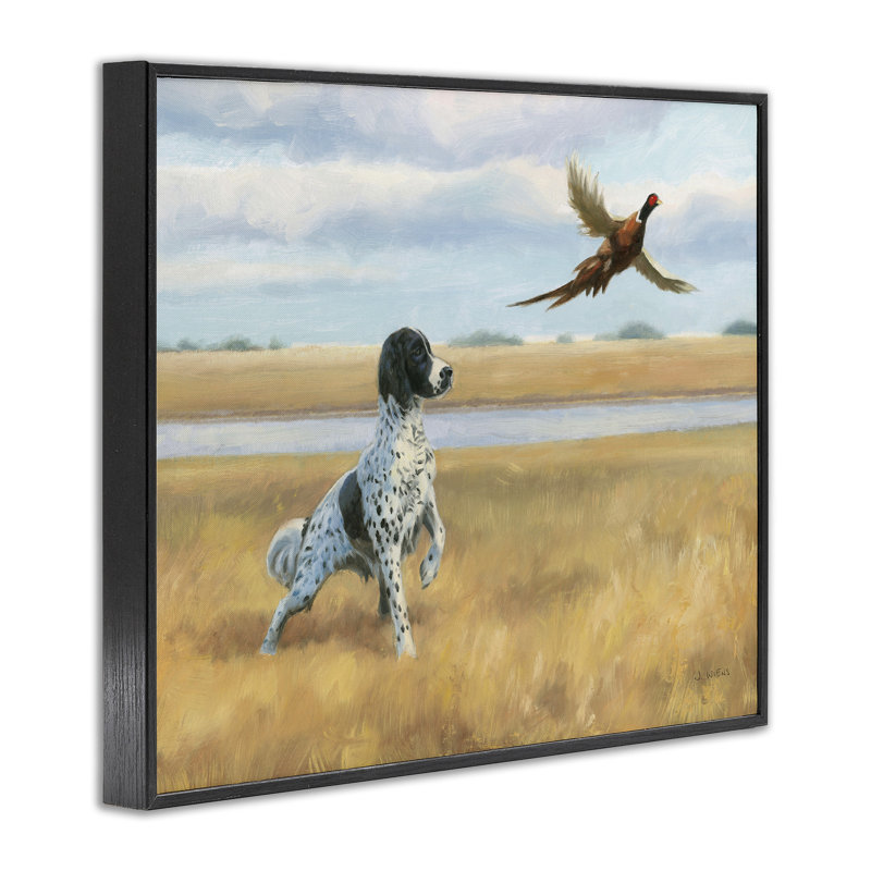 Pointer Dog and Faisan, H 11 po x l 14 po x P 1,5 po, Giclée encadrée noir minuit