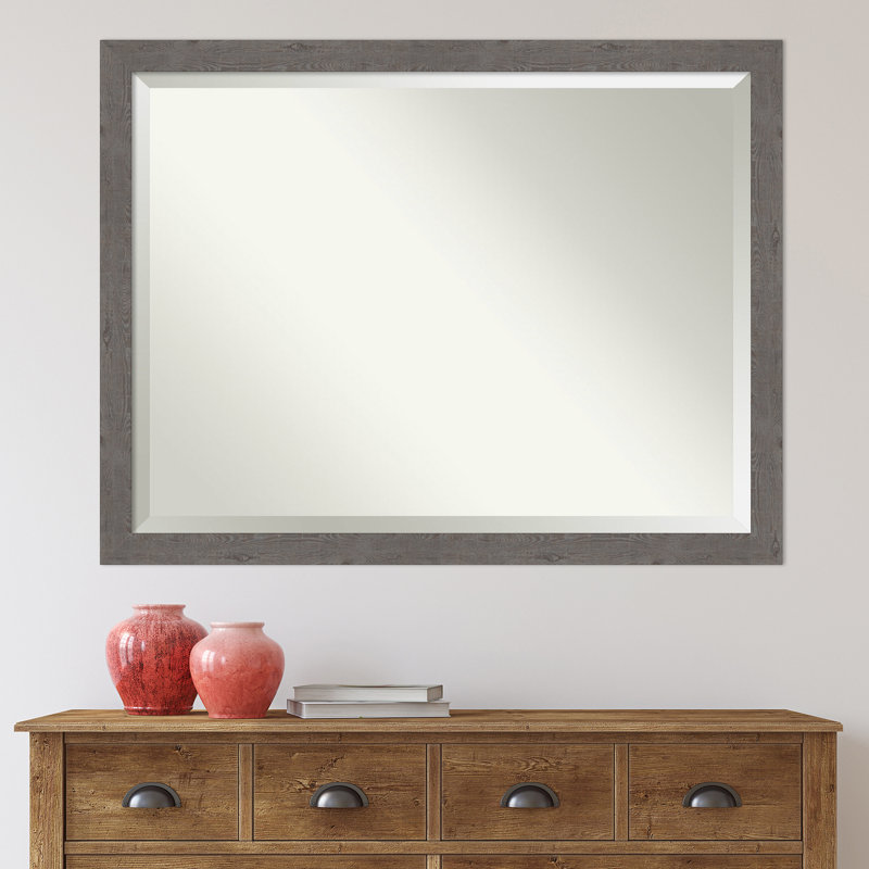 Akhia Narrow Beveled Wall Mirror, 33" x 43", Rustic Plank Gray