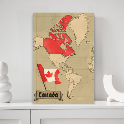 Vintage Canada Map And Flag Vintage Maple Wall Art