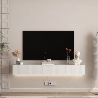 Meuble télé flottant fixé au mur avec 16 DEL de couleur, grand espace de rangement pour téléviseurs de 55 à 65 pouces, centre de divertissement moderne et durable, meuble télé