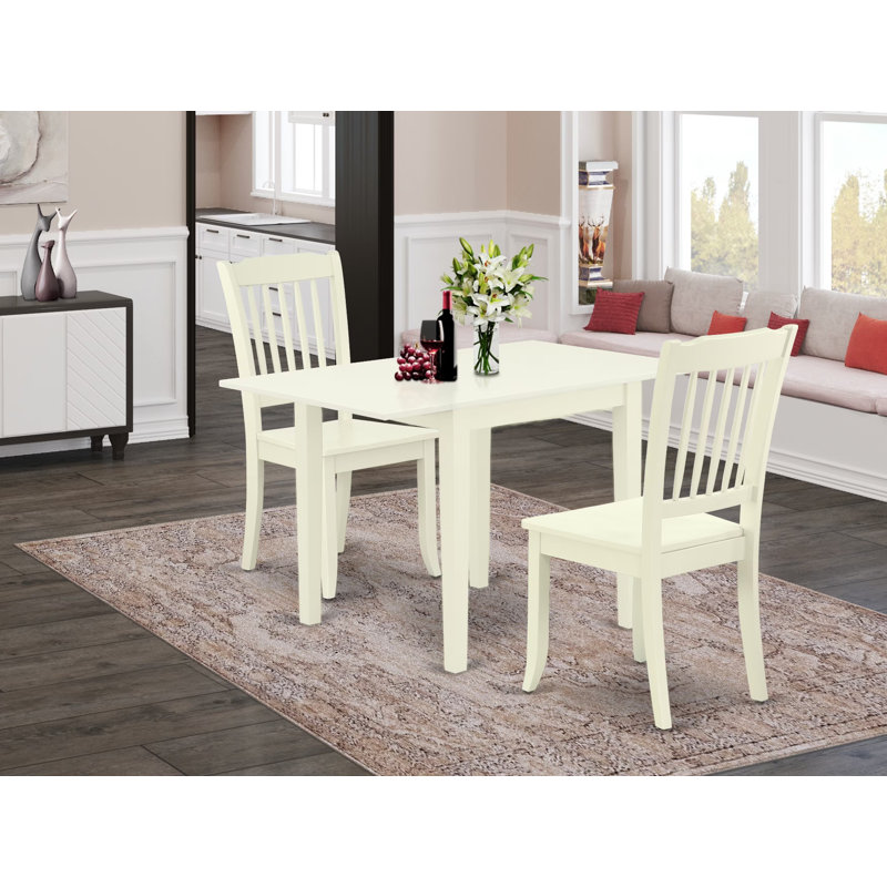 Ensemble de salle à manger à abattants en bois massif Marshall, En bois, Lin blanc, 3 pièces: 1 table, 2 chaises