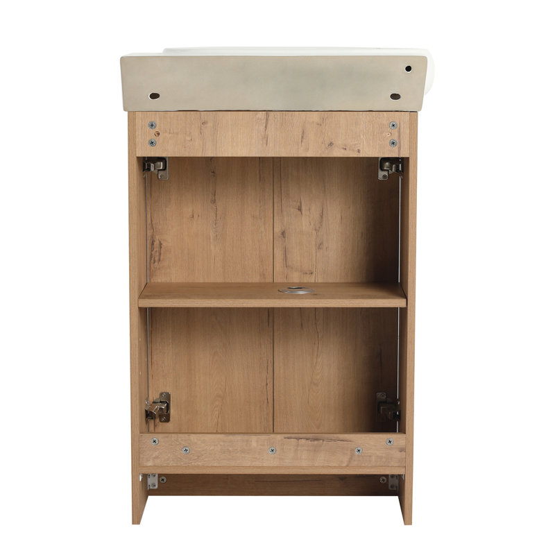 Meuble-lavabo autoportant de 23 po avec lavabo et support de rangement, portes à fermeture douce