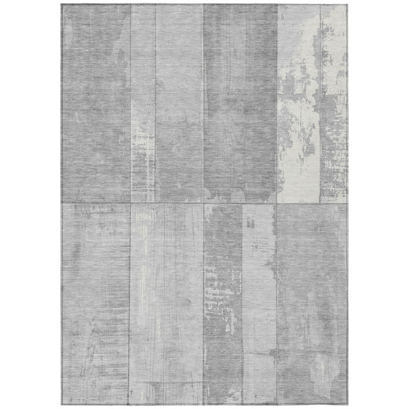 Machine Washable Indoor/Outdoor Xhevrie Gray Rug, Rectangle 10' x 14'