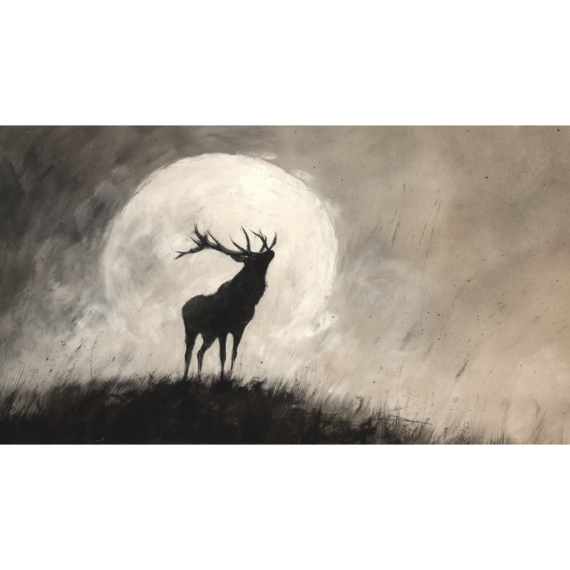 Décoration murale abstrait cerf silhouette de lune, 100 po x 96 po, Non tissé