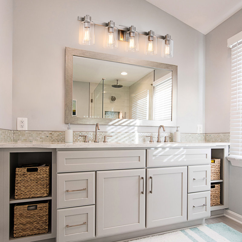 40'' 5-Light Nickel Vanity Light with Glass Shade, 5 Lights, Brushed Nickel