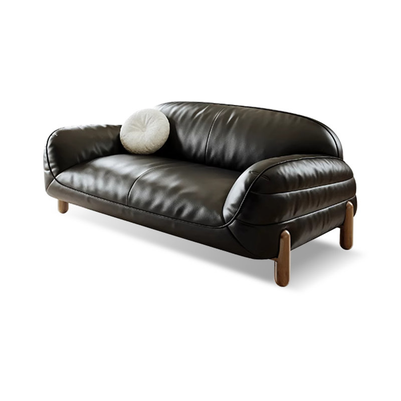 Black Genuine Leather Standard Sofa bed cushion couch, 2, 30.71'' H x 86.61'' W x 37.4'' D