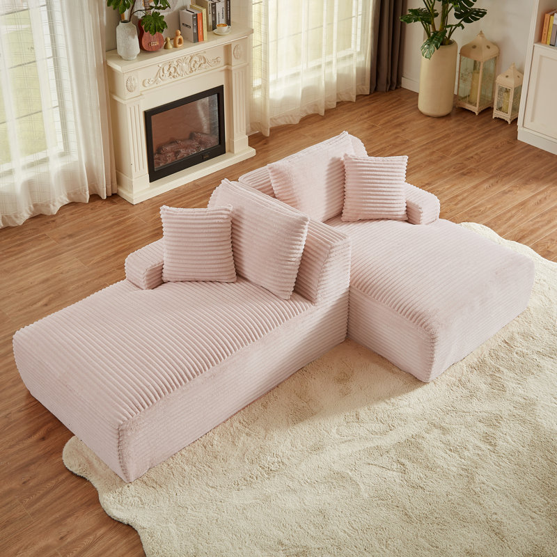 Chaise longue double en velours côtelé rose avec rembourrage à ressorts haute densité pour 2 personnes dans le salon Siège sans assemblage confortable Détente instantanée