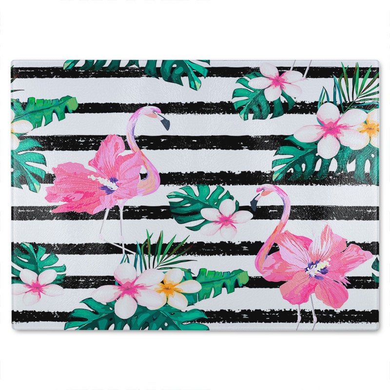 Floral Flamingos Glass Chopping Board, 40cm L x 28cm W