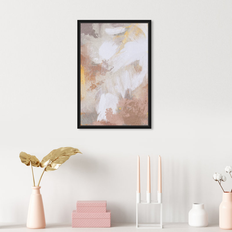 Abstrait du lever du soleil, rose moderne - peinture, H 15 po x l 10 po x P 1,75 po, Cadre flottant en bois noir