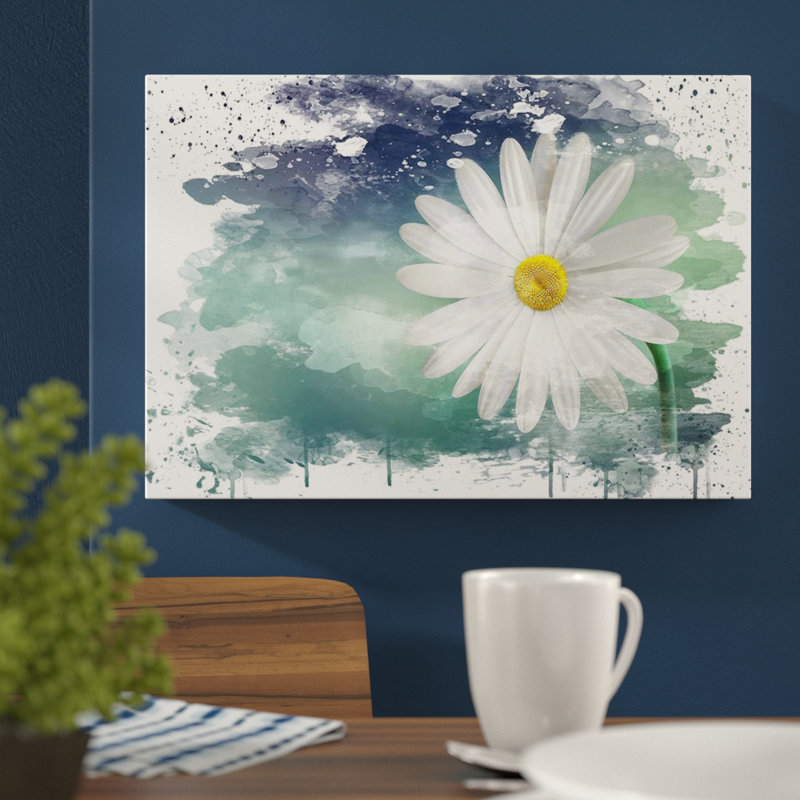 Flower Beautiful White Daisy - Wall Art, 35cm H x 50cm W, Wrapped Canvas