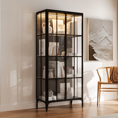 71'' H X 31.5'' W 4-Tier Bookcase With Glass Doors And Light
