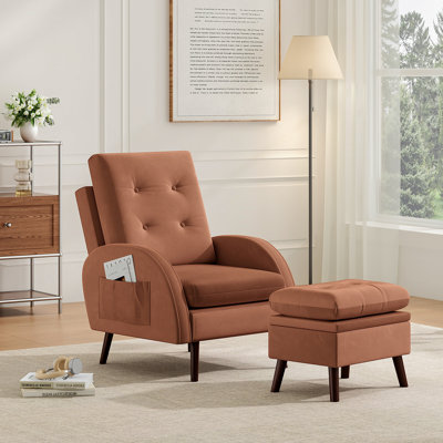 Chaise d'appoint rembourrée et repose-pieds avec dossier réglable à 6 niveaux