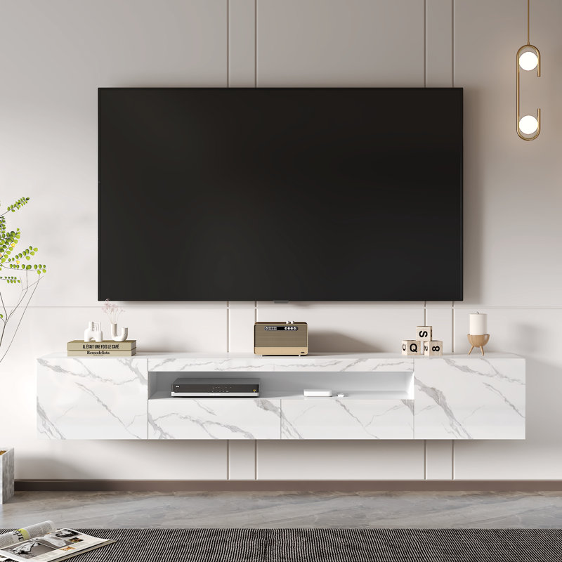 Floating TV Stand for TVs up to 75", White Marble