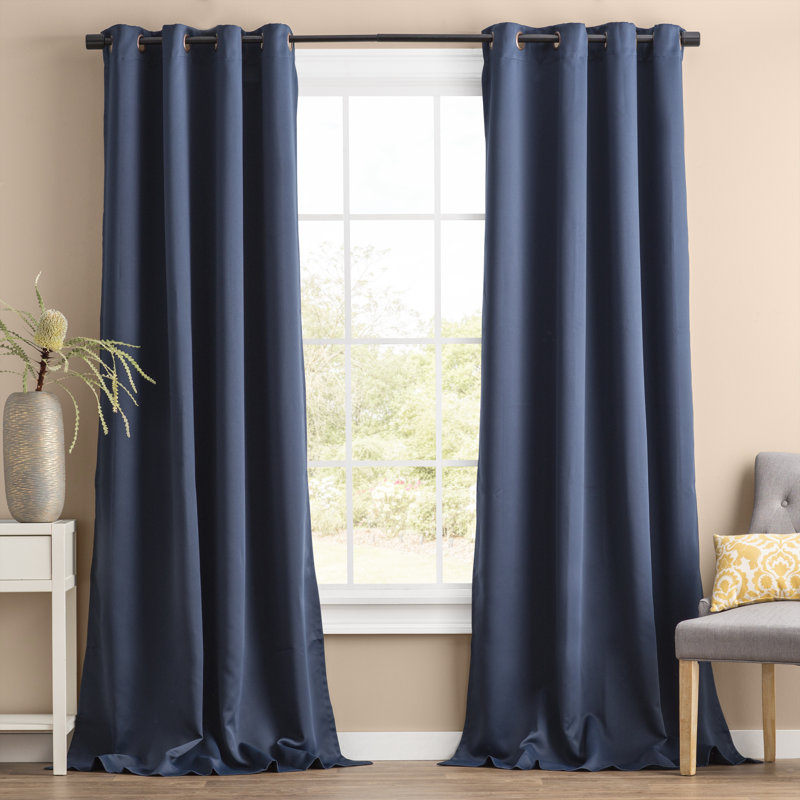 Adina Sevan Solid Thermal Grommet Curtain Panels, Navy, 52"W x 120"L