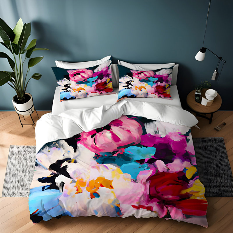 Polyester Floral Duvet Cover, King Duvet Cover + 2 King Shams