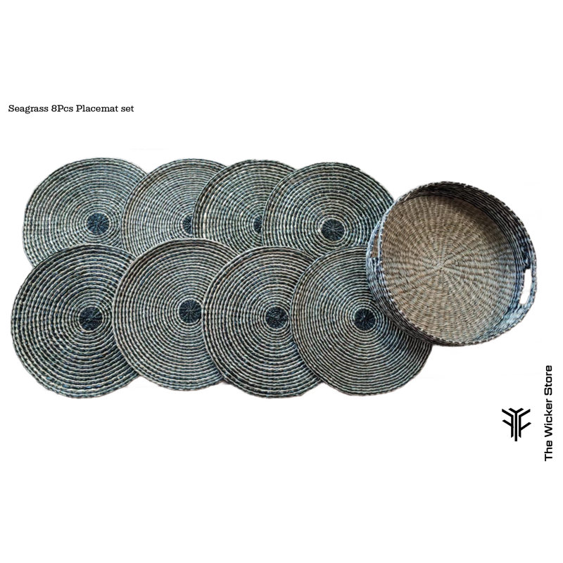 8pcs Set Seagrass Round Placements with Holder