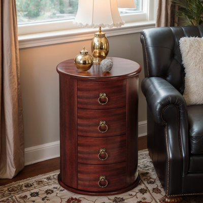 Table de bout ronde en bois avec 4 tiroirs de rangement, table d'appoint autoportante pour le salon et la chambre à coucher