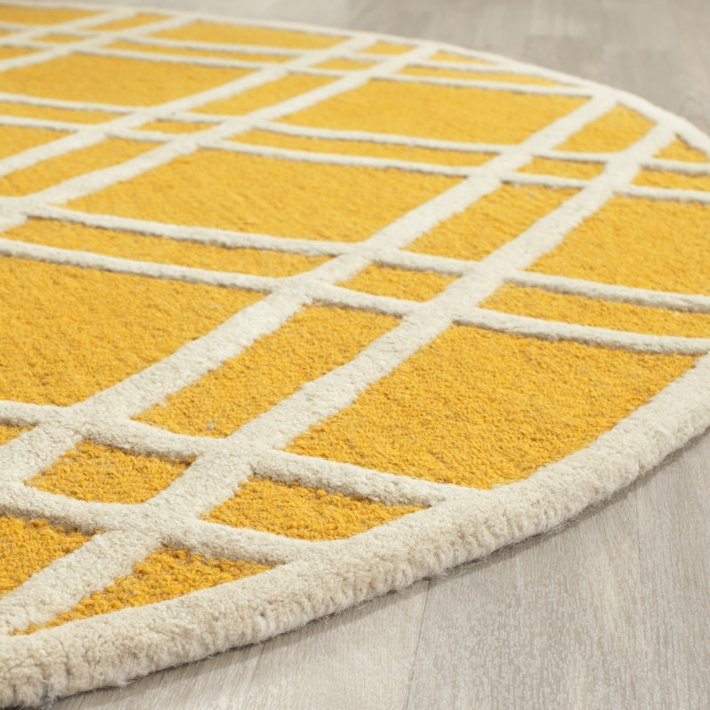 Deedgra Hand Tufted Wool Geometric Rug, Round 6'
